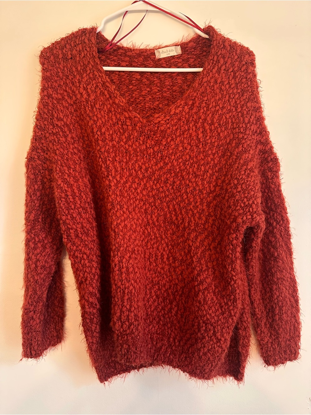 Altar’d State Rust Fuzzy Textured V-Neck Sweater S/M